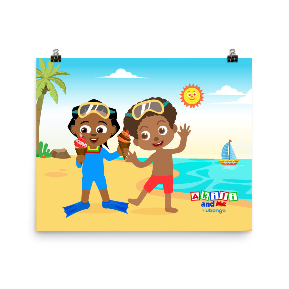 'Akili and Huruma at the beach' Poster