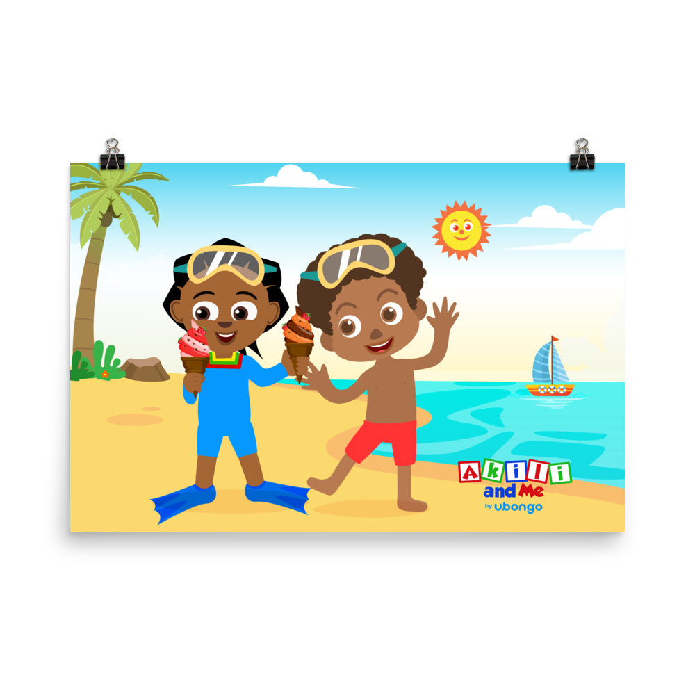 'Akili and Huruma at the beach' Poster