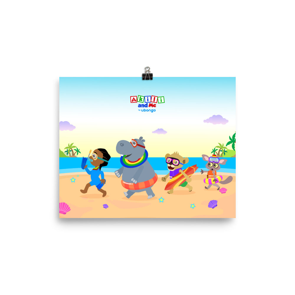 'Akili and friends at the beach' Poster
